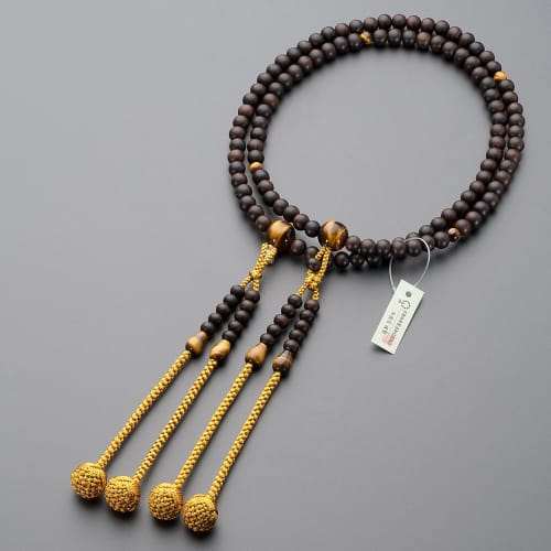 Buddhist Altar Shop Takita Shoten Buddhist Prayer Beads, Shingon Buddhism, Formal Prayer Beads [Men's], Striped Ebony (Matte) with Tiger's Eye Stone F
