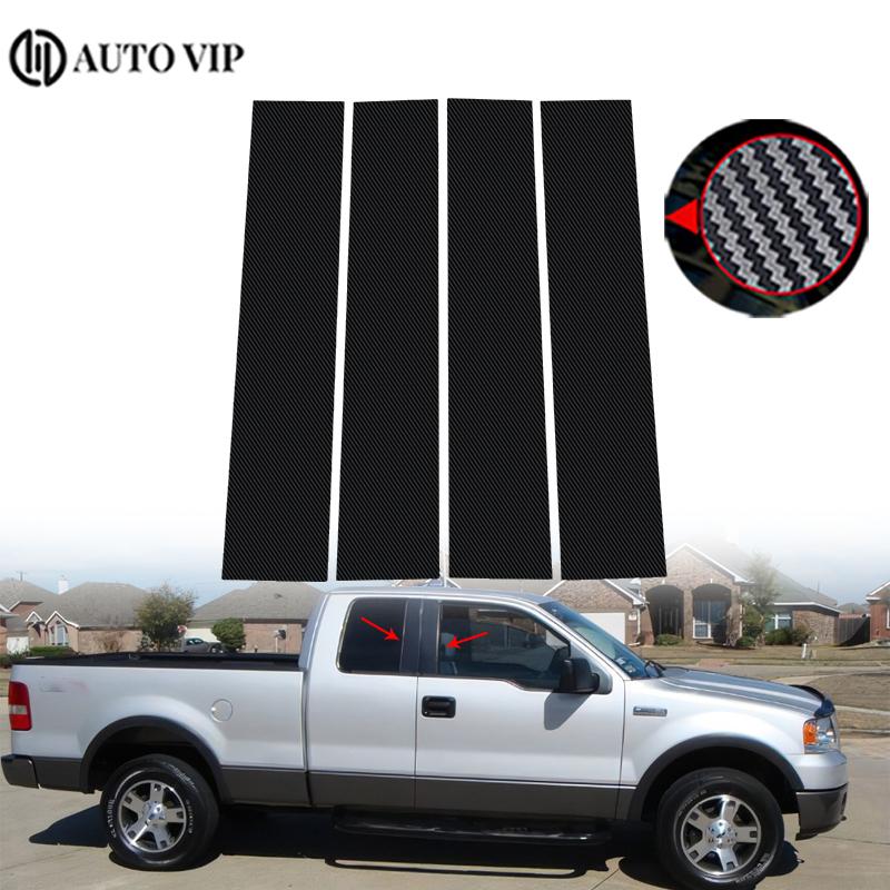 4Pcs Car Window Pillar Posts Door Trim Sticker Black Decal Cover for Ford F-150 Super Cab/Extended Cab carbon fibre 2004-2014