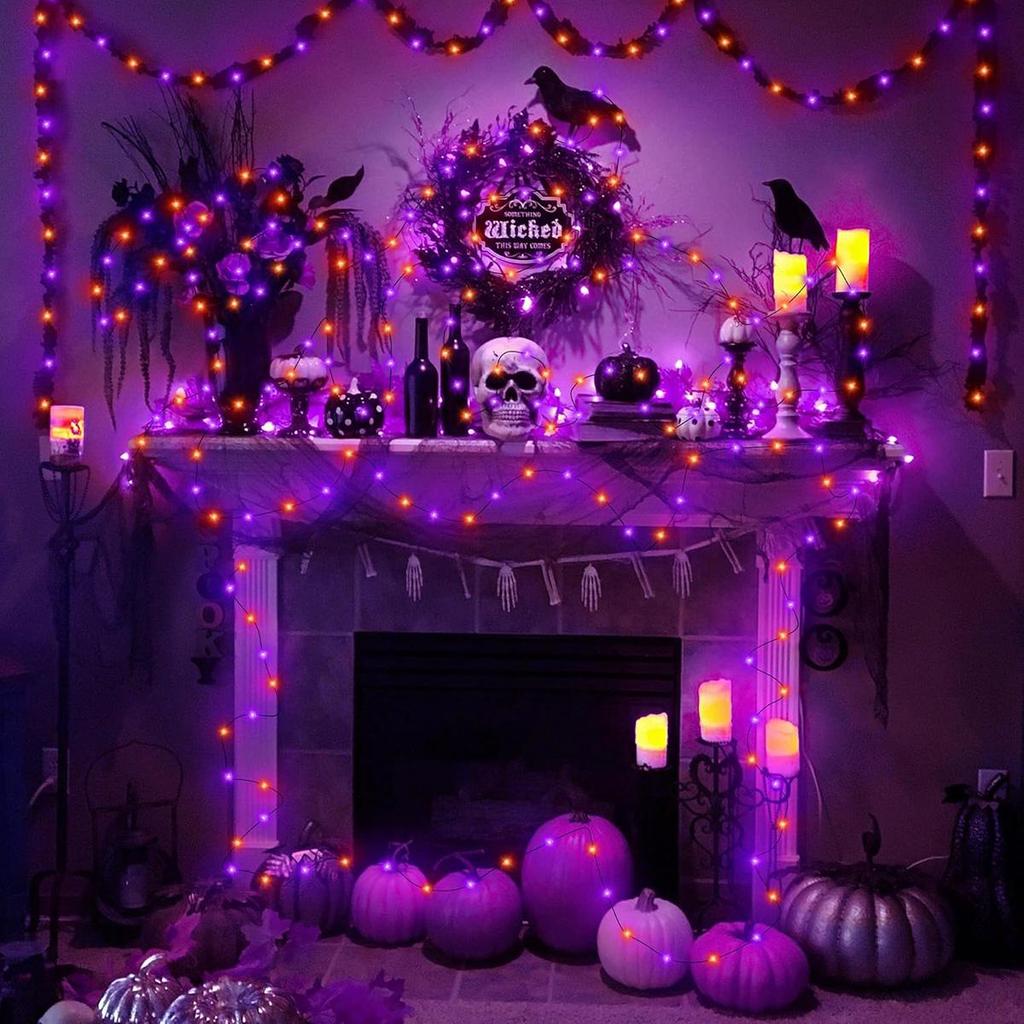 5M-20M LED Purple Orange String Light Outdoor Battery Powered Halloween Fairy Lights For Christmas Party Garden Halloween Decoration