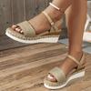 Fashion Canvas Espadrilles Wedge Sandals for Women 2025 Summer Casual Ankle Strap Platform Sandles Woman Thick Sole Non Slip Beach Shoes