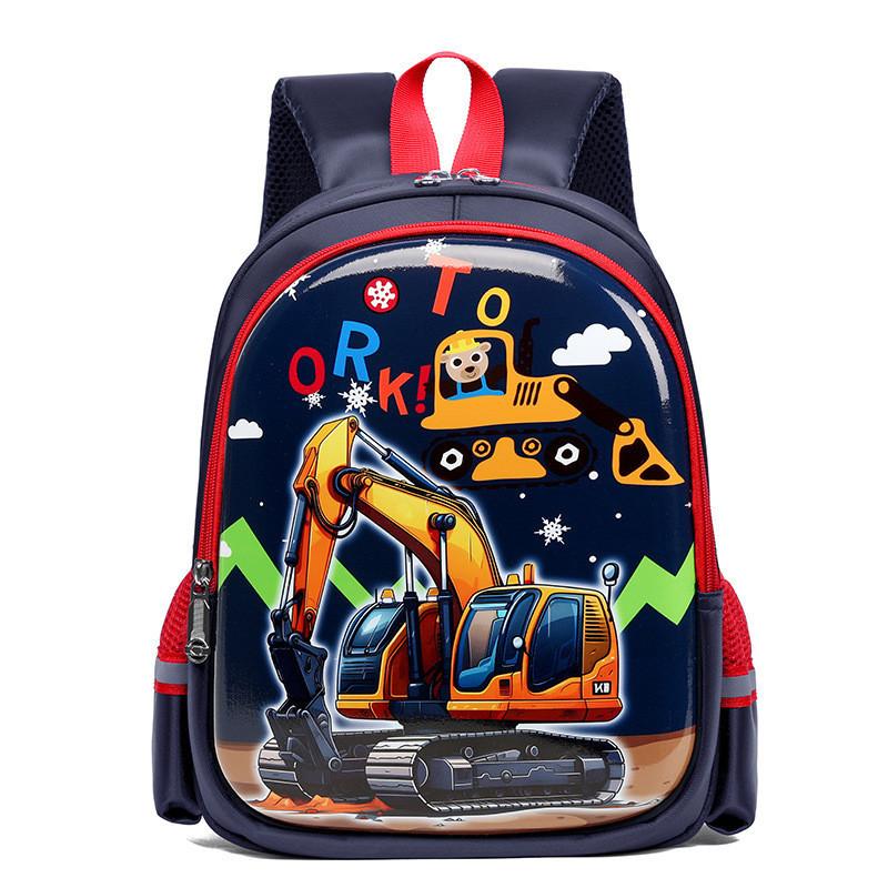 Cute Car Print Boys Backpack Large Capacity Comfortable Breathable Nylon School Bag