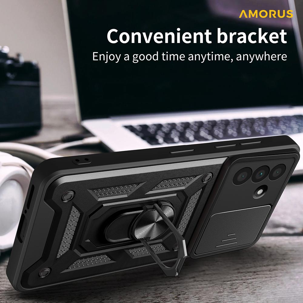 AMORUS For Samsung Galaxy A36 5G Case Kickstand PC+TPU Phone Cover with Camera Lens Slider