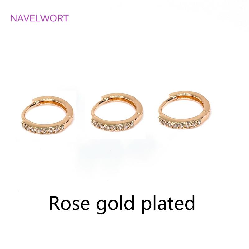 

14K Gold Plated Inlaid Zircon Round Hoop Earrings Hooks Clasps Fitting Brass Metal Earring Supplies For Women Jewelry Making 2 pieces