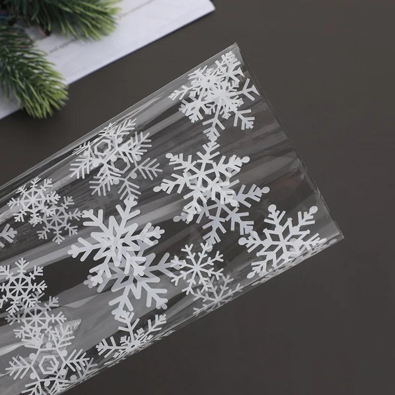 100pcs Snowflake Candy Bags Christmas Transparent Cookie Popcorn Packaging Bag Xmas Party Decorations Gift Bag for Children