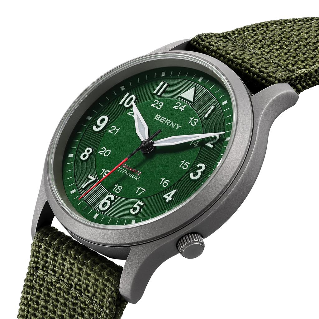 BERNY Titanuhr mit japanischem Quarzwerk mit schleichender Sekunde, analoge Quarzuhr für Herren und 5 ATM wasserdicht und Canvas-Armband, Herrenuhr (VH31), Frauen,