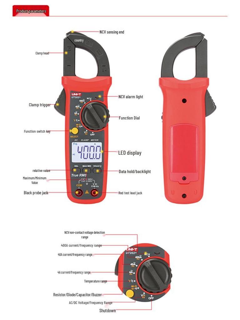 Uni-T Digital Clamp Meter & Multimeter AC/DC Series: UT201+, UT203+, UT200+ High-Precision Ammeter