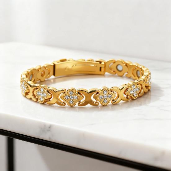 Women Bracelet Flower Shape Sparkling Rhinestones Inlaid Versatile Electroplated Smooth Surface Bracelet Dress Up Jewelry Gift