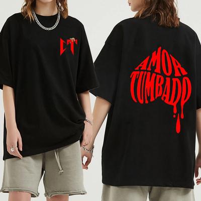 Damenmode Natanael Cano Amor Tumbado Rot CT Faultier-Print T-Shirts für Männer Frauen Hip Hop Übergroße Streetwear Freizeit-T-Shirt