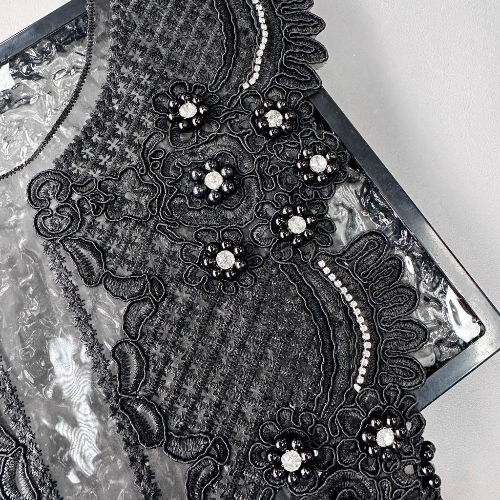 Black Handmade Beads Car Bone Line U-Shaped Embroidery Front Neck Cloth Sticker Clothing Dress Performance Costume Decorative Cloth Sticker