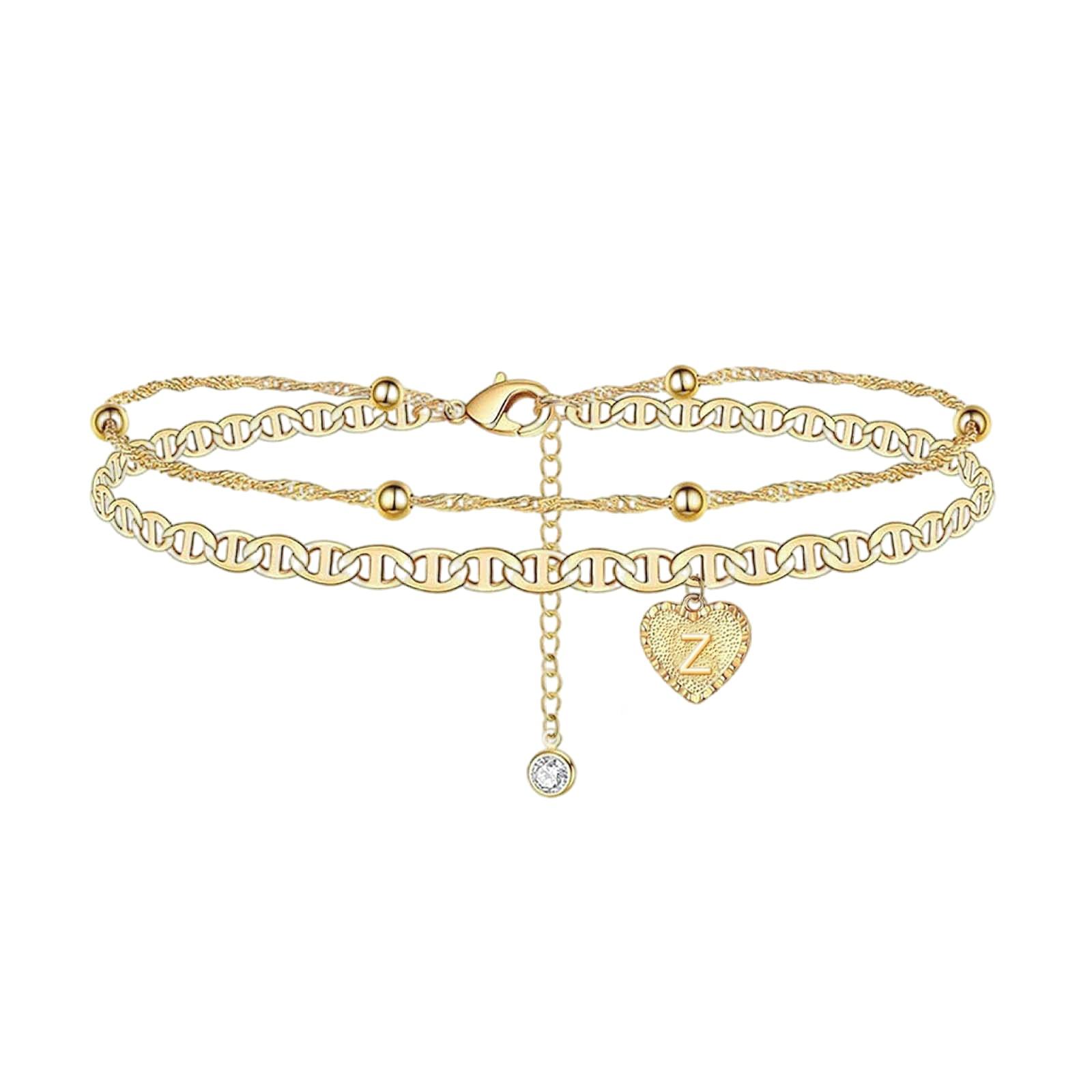 

Letter Double Anklet Women s Anklet Heart Shaped Initial Anklet Summer Gift One Size