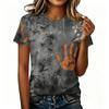 Camiseta Ligera Informal para Mujer con Mangas Raglán, Cuello Redondo y Manga Corta, Estampado Gráfico Temático de Halloween
