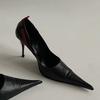 2025 Pointed Toe Stiletto Rivet Decoration Women Shoes Fashion Black and Red Rome Women Shoes Slip-on Hand-made