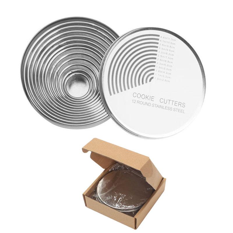 

12Pcs Round Cookie Cutter Set Food-Grade 18/8 Stainless Steel Graduated Pastry Donut Molds for Baking DIY Kitchen