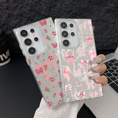 Case For Samsung Galaxy S25 S24 Ultra S23 S24 FE S22 Plus A55 A15 A16 A35 A25 A54 A56 5G Pink Bow Pattern Laser Hard Phone Cover