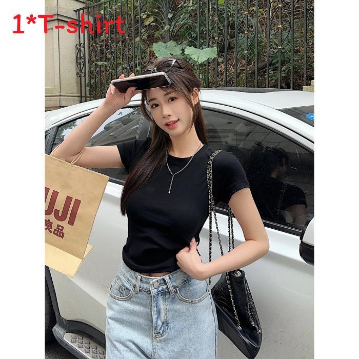 Tshirt For Women Summer Cotton Blend Short Sleeve Slim Fit Casual Top