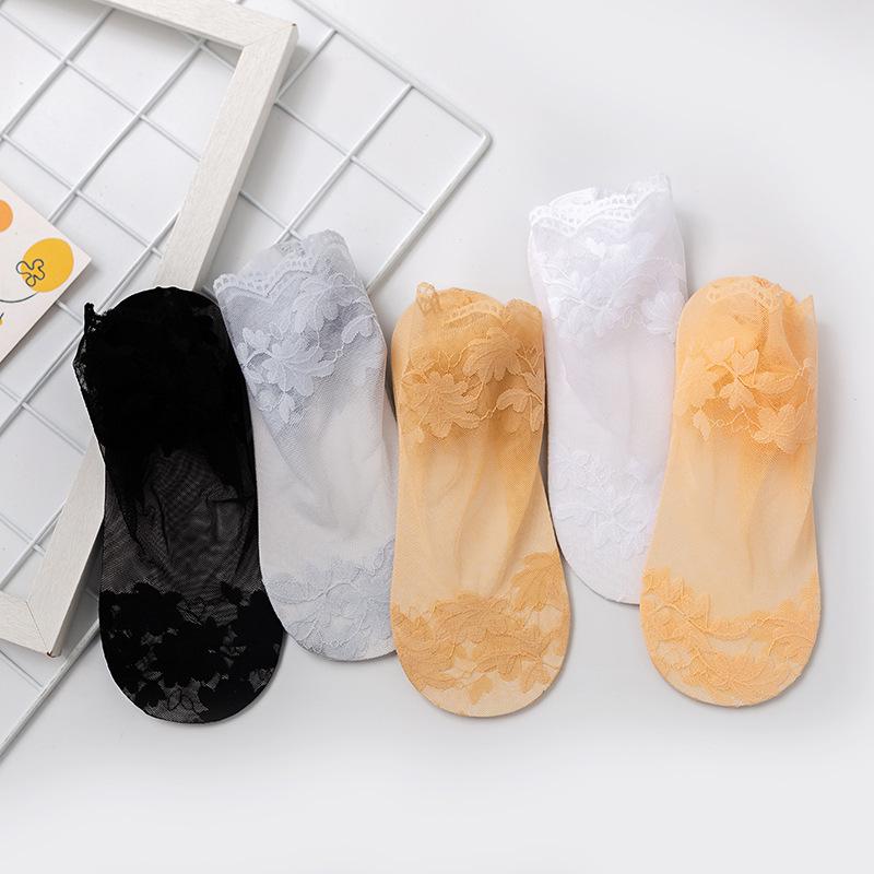 3-5 Pairs Women's Japanese & Korean Style Low-Cut Lace Socks - Breathable Thin Cotton Boat Socks