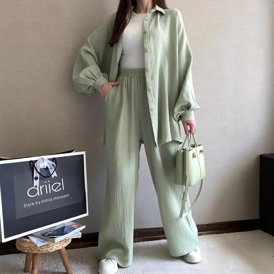 Oversized Shirt and Wide-Leg Pants Set with Beige Tank Top, Casual Chic Outfit