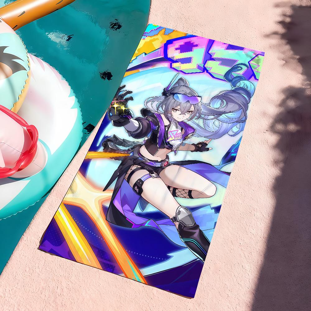 Silberner Wolf Honkai Star Rail Spiel Handtuch Sport Schnelltrocknend Reise Camping Ausrüstung Sandfest Weich Leicht Großes Strandtuch