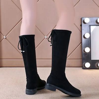 Fashion Large Size Warm Ladies Knee High Shaft Shoes Elegant With Low Heels Elastic Women's Long Boots Demi-season Winter 2024 Novelty