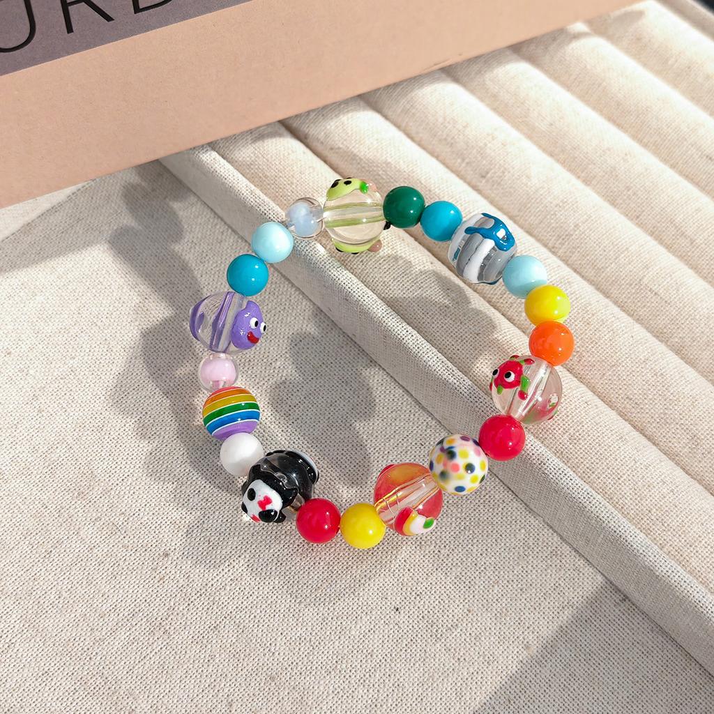 Creative Cartoon Graffiti Cute Panda Dog Beaded Bracelet, Sweet Girl High-End Resin Macaron Jewelry