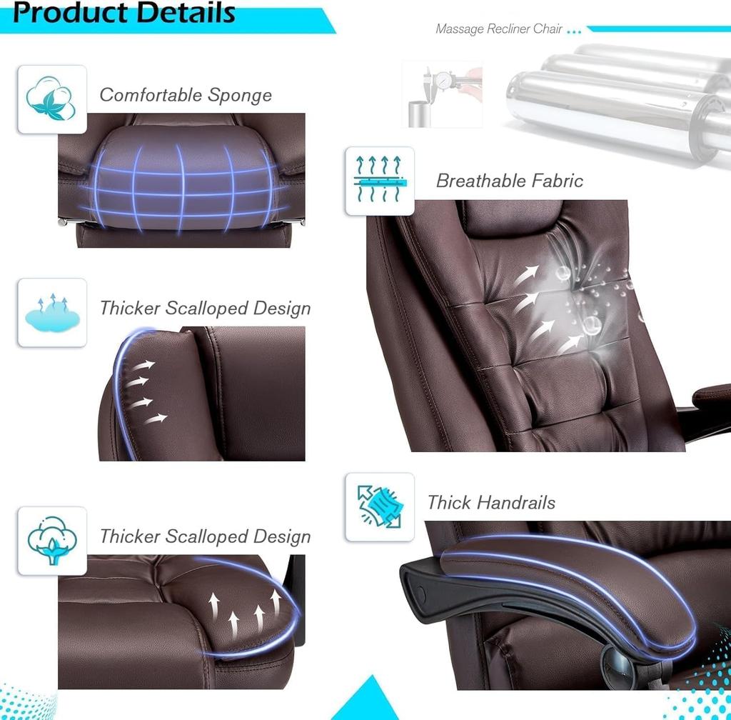 YODOLLA Ergonomic Office Chair with Adjustable Footrest - Reliable and Comfortable Executive PU Leather Chair - Swivel & Height Adjustable - Brown