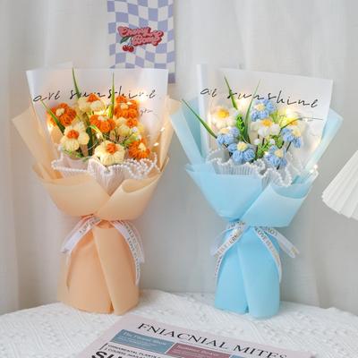 Decoration Hand Knitted Crochet Flowers Bouquet Crochet Flowers Home Decor Puff Flower Bouquet Graduation Gifts Luminous Bouquet