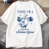 Serious Goose Weightlifting T Shirt Funny Gym Workout Printed T-shirt Animal Lover T Shirt Harajuku Cotton Short Sleeve Tees