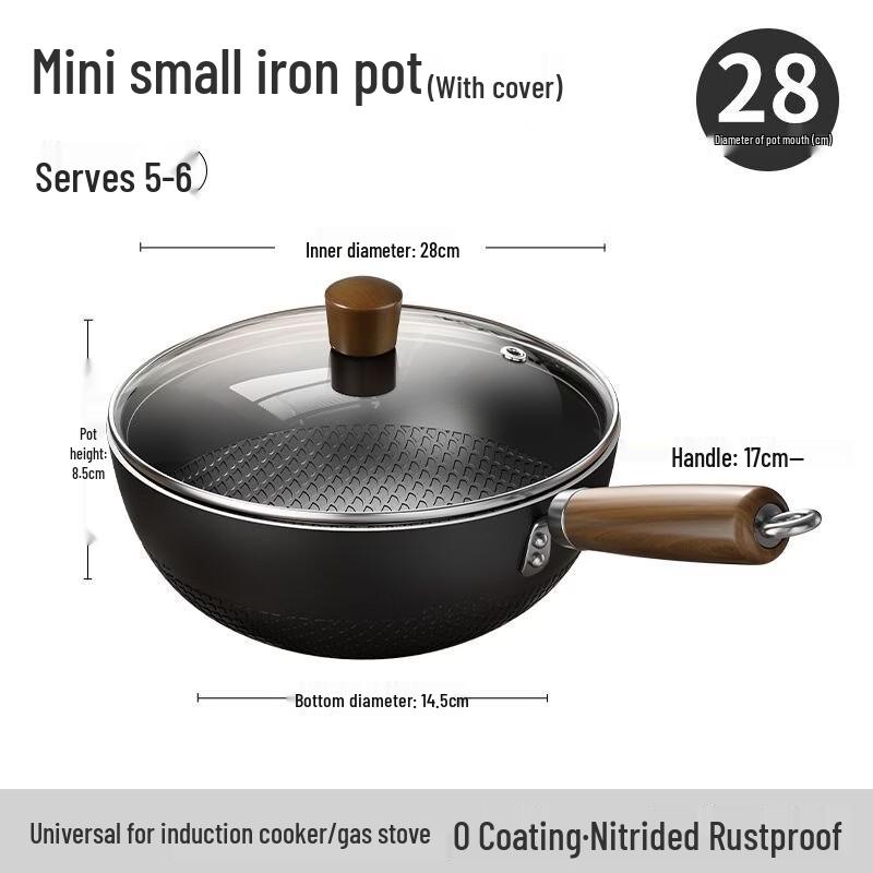 

Zhishi 28cm Mini Iron Stir-Fry Pan with Lid