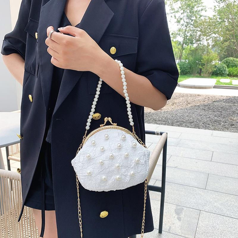 Bag women's bag 2025 summer little fresh girl small fragrant wind pearl portable crossbody shoulder clip buckle small square bag tide