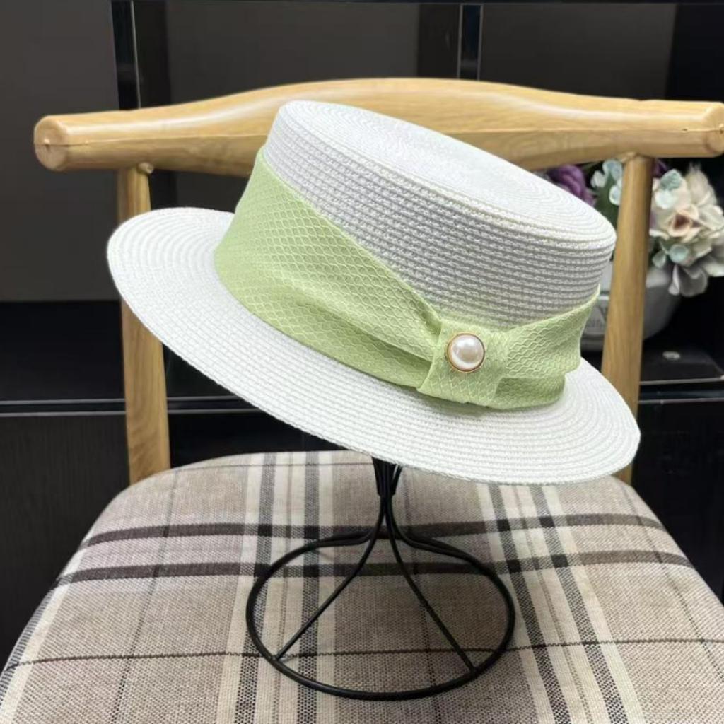 ins hat women's summer flat top small brim straw hat versatile small fresh basin hat sunshade sunscreen top hat