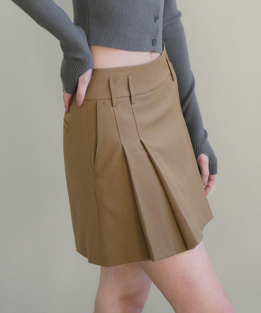 Deuloupisumeon Stitch Pleated Mini Skirt [Beige]