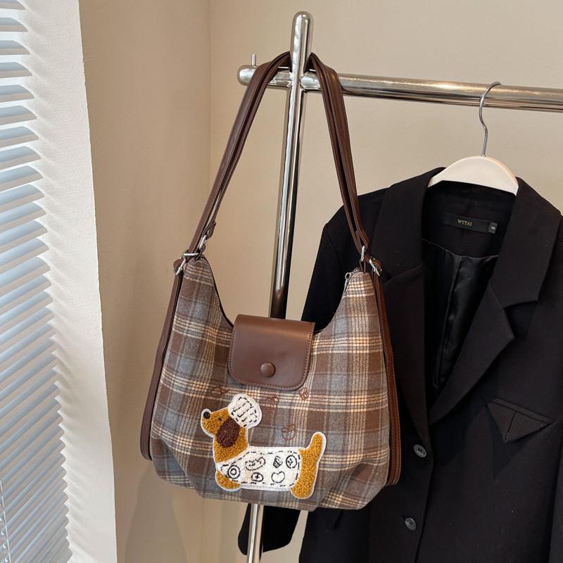 Chic Vintage Grid Pattern Shoulder Tote Bag With Versatile Large Size For Everyday