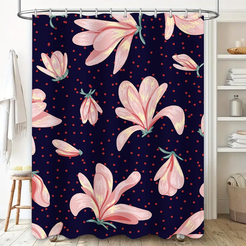 Luxury Pink Flower Printed Shower Curtain Waterproof Bath Mat Home Decor Collection