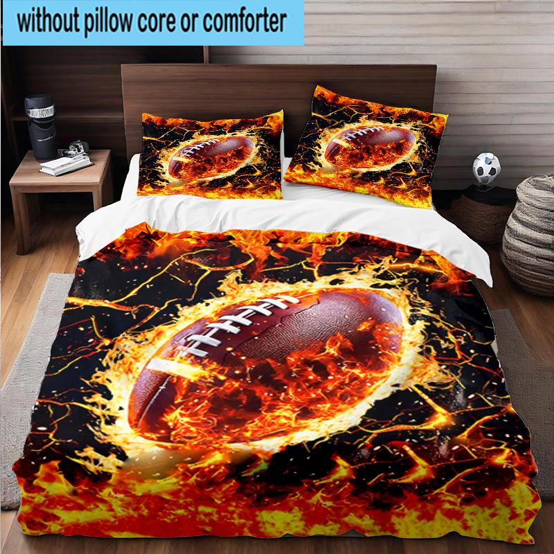 3PCS Flaming Football Artwork 3pcs Bedding,Including 3PCS Duvet Cover And 2pcs Pillowcases Perfect for Christmas,Ideal for Bedroom, Dormitory