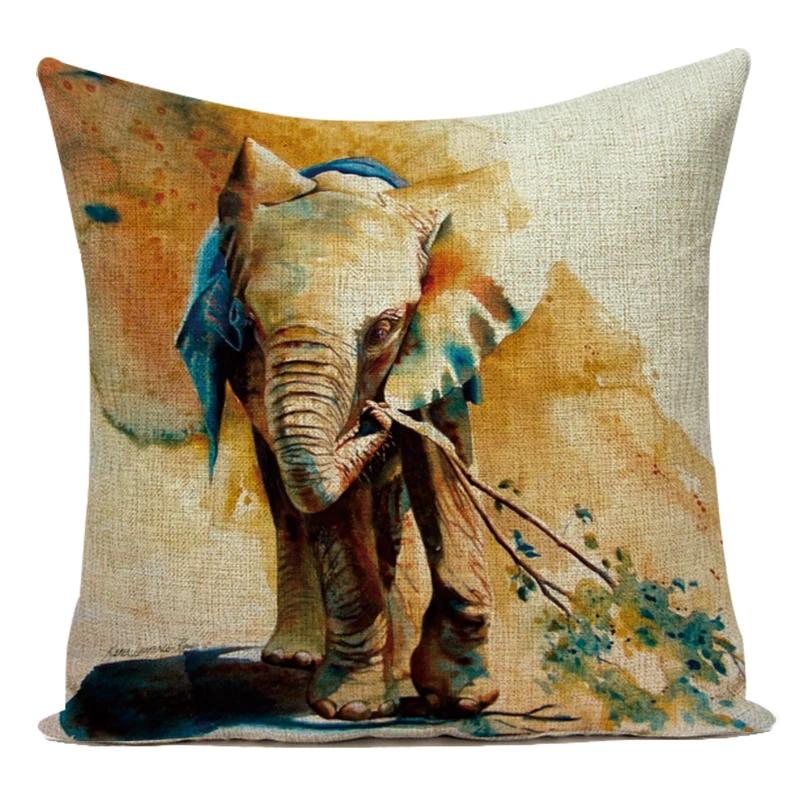 Vintage Style African 3D Animals Elephant Decorative Pillows Case Polyester Sofa Cushion Cover For Living Room Decoration