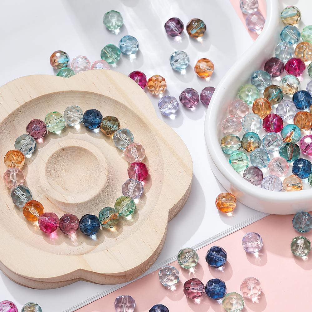 50 Stück 10mm Facettierte Kristallglasperlen Runde Abstandshalter Lose Perlen für DIY Armband Schlüsselanhänger Halskette Schmuckherstellung Zubehör