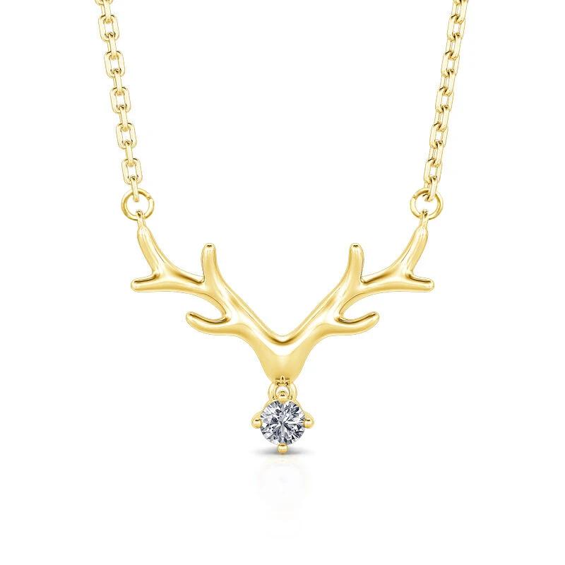 Huitan Antlers of Elk Shaped Pendant Necklace with Round Cubic Zirconia Charm Exquisite Women's Neck Necklace Christmas Jewelry