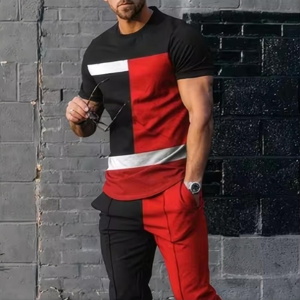 Summer Men's T-shirt Pants Sportswear Geometric Printed Pants Set 2-piece Street Wear Suit Sportswear