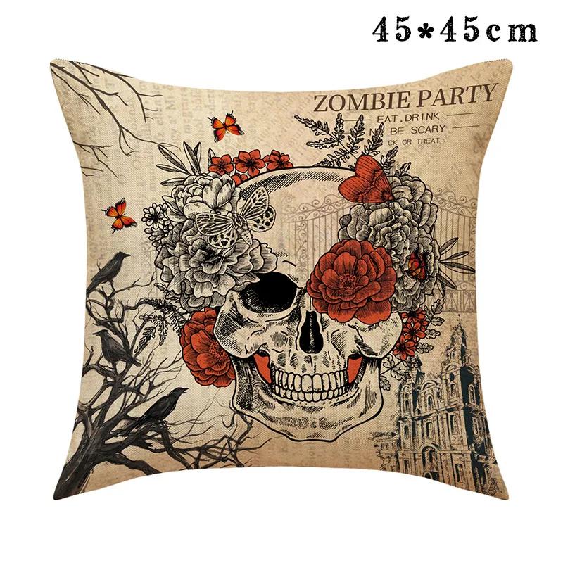 Halloween Pumpkin Scarecrow Pillowcase Black Cat Crow Skull Linen Sofa Cushion Cover Ghost Festival Home Decorative Pillow Case