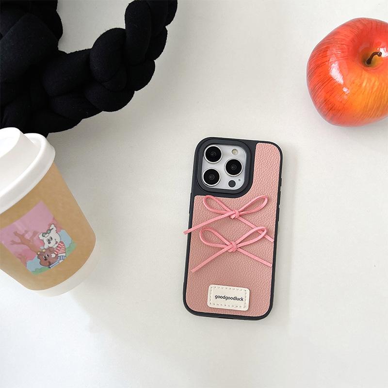For Apple 17 Promax Leather Bow Simple Phone Case for IPhone 16 Anti Fall Women's New 14