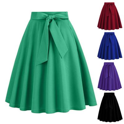 Women Mini Skirt High Waist Lace-up Bowknot Decor Short Skirt Solid Color A-Line Skate Skirt Leisure Daily Wear