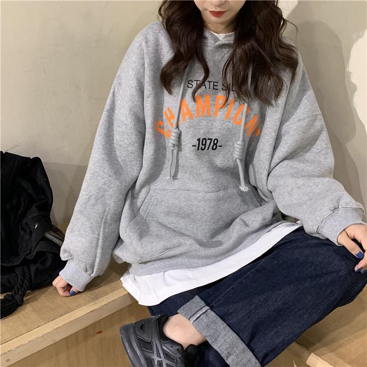 Thin and Thick Optional Hooded Sweater Women Loose Ladies Student Tops Fashion Retro Versatile Sweatshirt