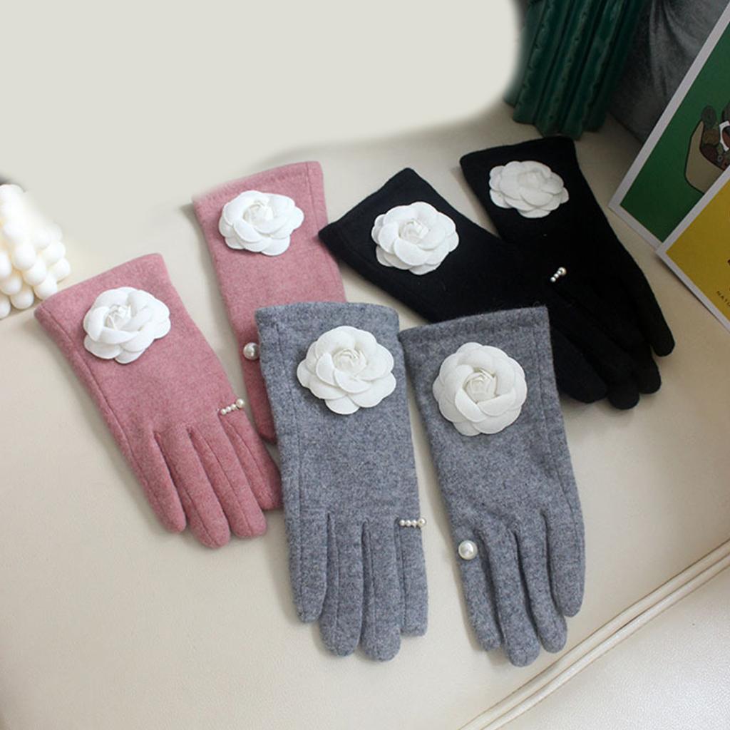 Camellia Pearls Mittens Winter Full Finger Warm Touching Screen Keep Warm Outdoor Thermal Gloves Gloves