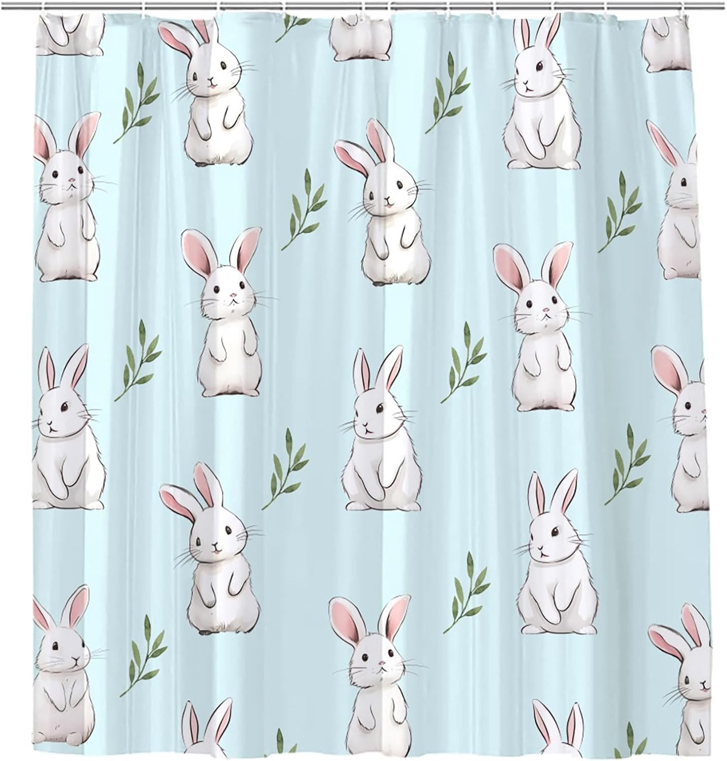 

Rabbit Shower Curtain for Bathroom Easter Bunny Farm Animals Rustic Plants Green Leaves Cute Cartoon Wildlife Bathroom Decor 90x180CM