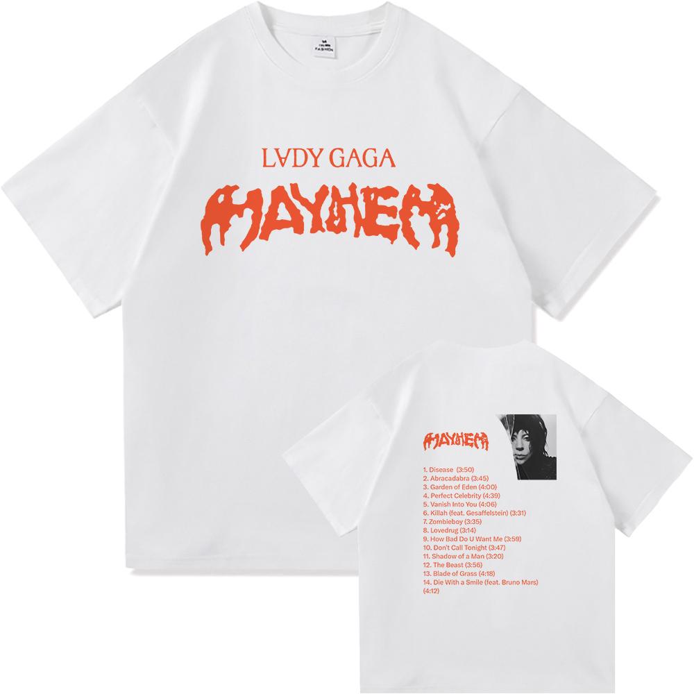 Lady Gaga Mayhem Tshirt 2025 New Album Fashion Men Summer Retro Harajuku High Quality Clothes Cotton Fan Tshirt