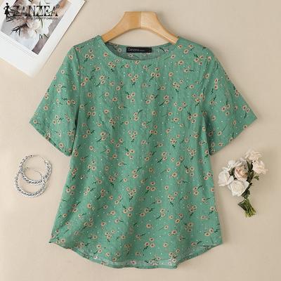 Women Casual Round Neck Loose Half Sleeve Floral Print Blouse