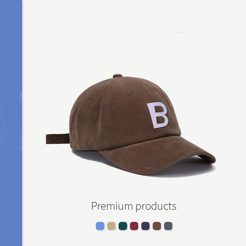 Trendy baseball cap women's spring and autumn navy blue B hat green big head circumference showing face small blue cap man