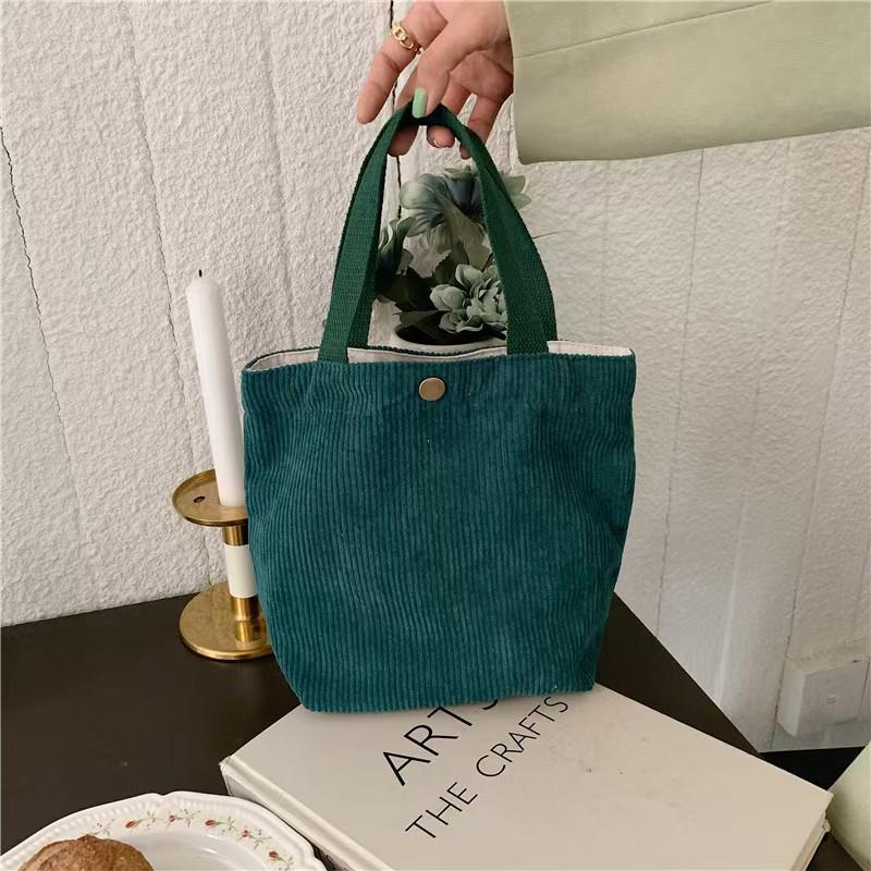 Retro Corduroy Bento Shoulder Bag - Versatile Canvas Handbag for Students and Commutes