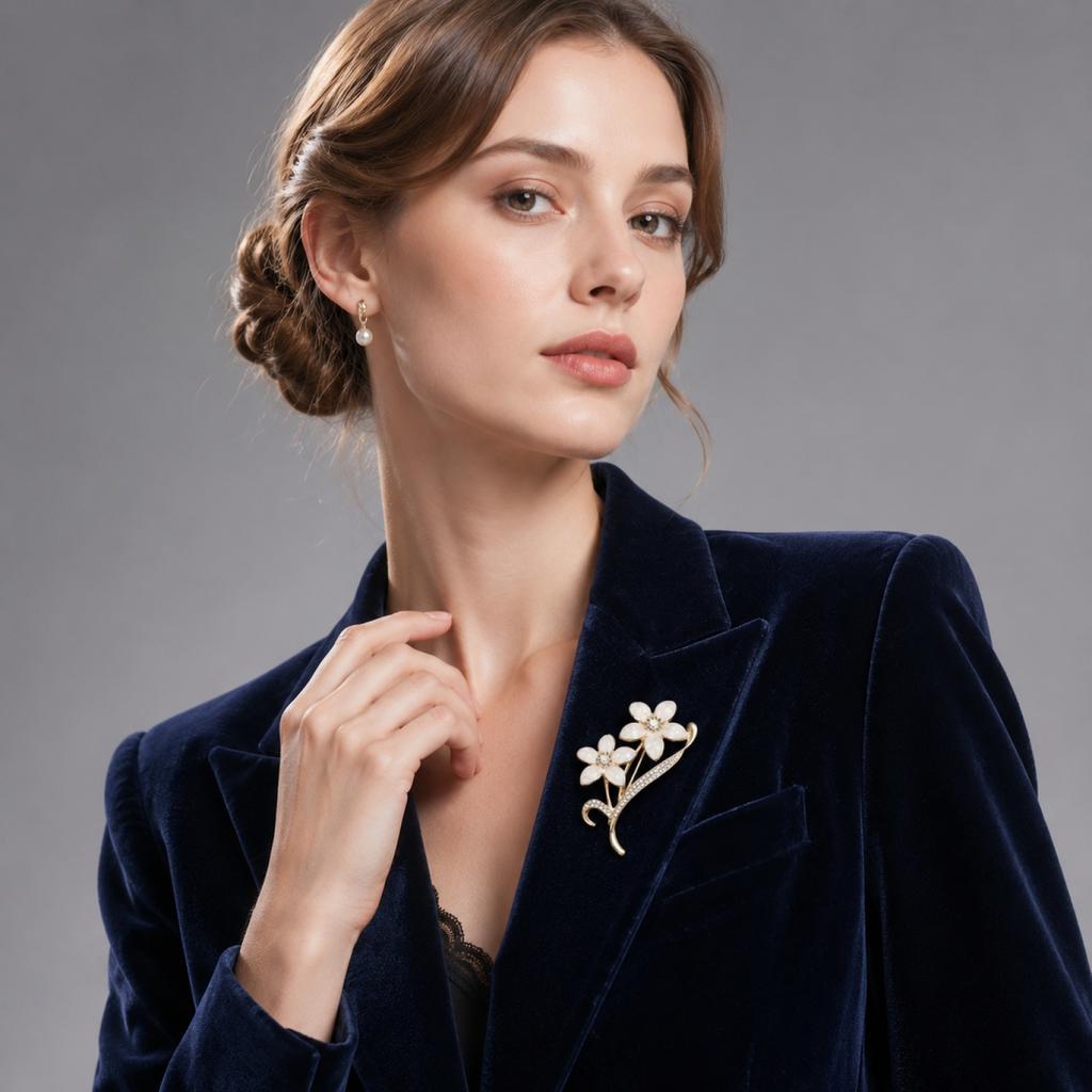 Enamel Five-Leaf Flower Brooch Pin for Women Suit Lapel