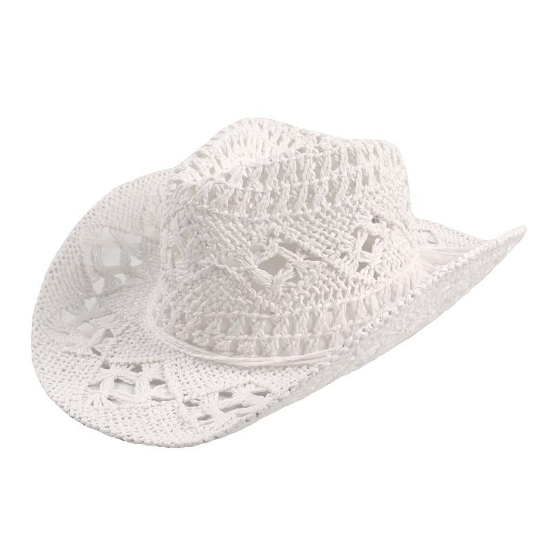 Fashion Hollow Jazz Hat Handmade Cowboy Straw Hat Summer Outdoor Travel Beach Hat for Men and Women Western Sunbonnet Straw Hat